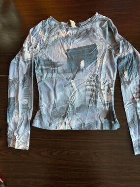 XOXO Blue Scenic Print Long-Sleeve Top